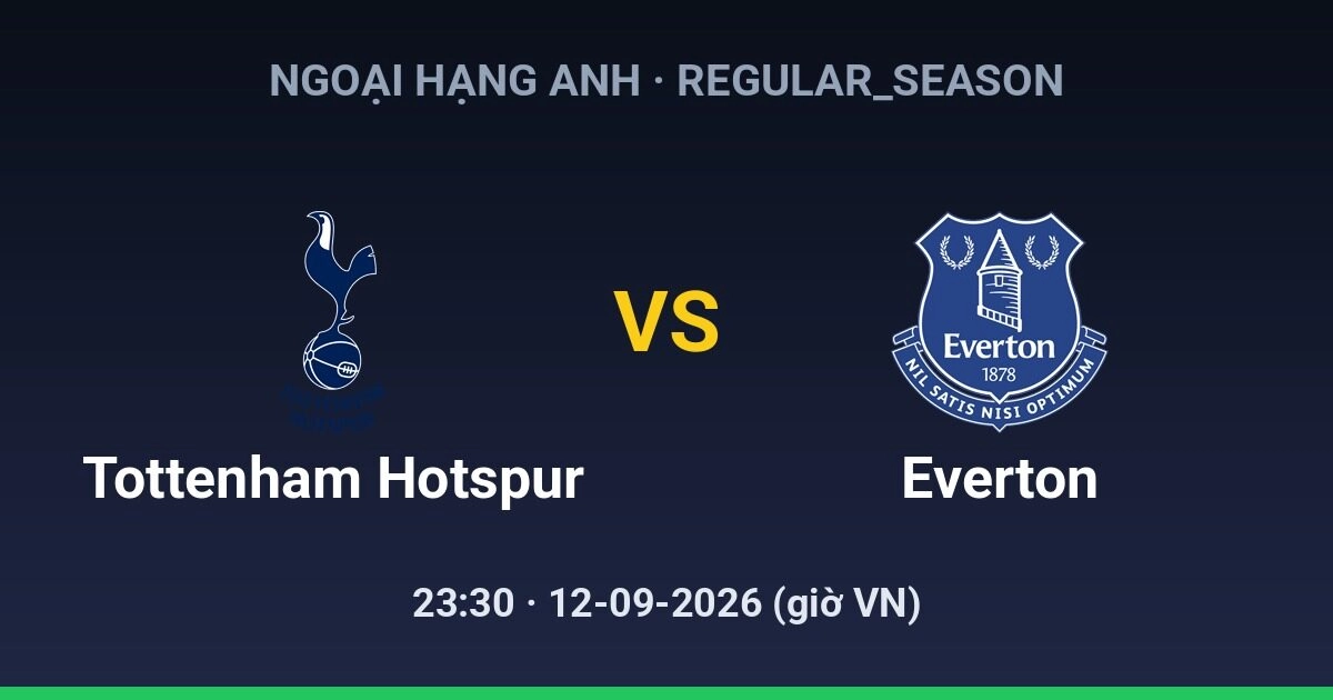 Dự đoán, soi kèo Tottenham Hotspur vs Everton 12-09-2026